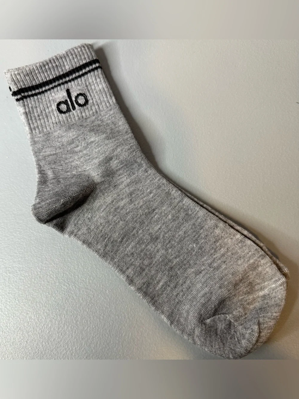 ALO Yoga unisex throwback half crew socks with stripes and alo yoga logo